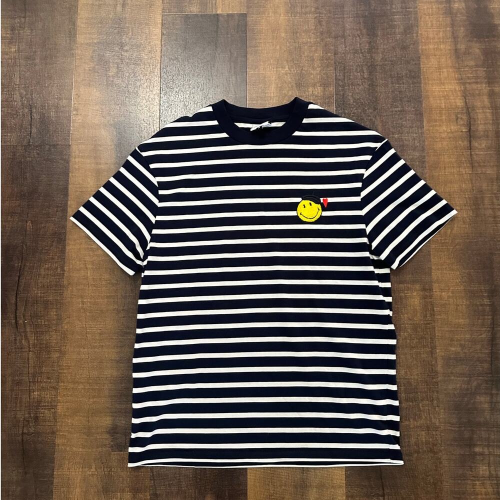 Galeries Lafayette Smiley Face Striped Tee Navy White Cotton Size M - Picture 7 of 7